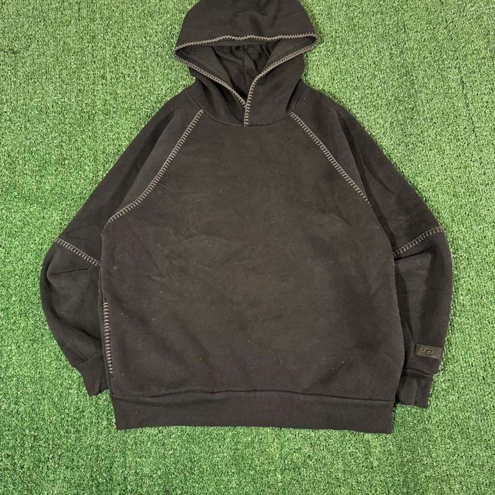 UGG Classic Hoodie Black Contrast Stitch Logo Sweatshirt Womens Size S